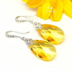 Yellow Teardrop Crystal Earrings, Swarovski Crystal Earrings, Sunflower Inspired Jewelry, Fall Wedding Jewelry, Bridesmaid Earrings LT32H