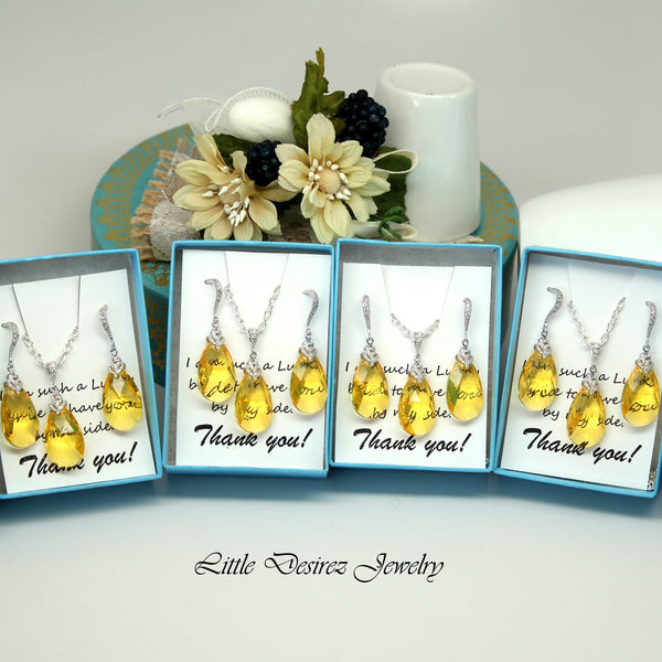 Yellow Jewelry Set Yellow Necklace & Earrings Crystal Earring Bridesmaid Earrings Lemon Zest Canary Yellow Sunshine Yellow LT32JS