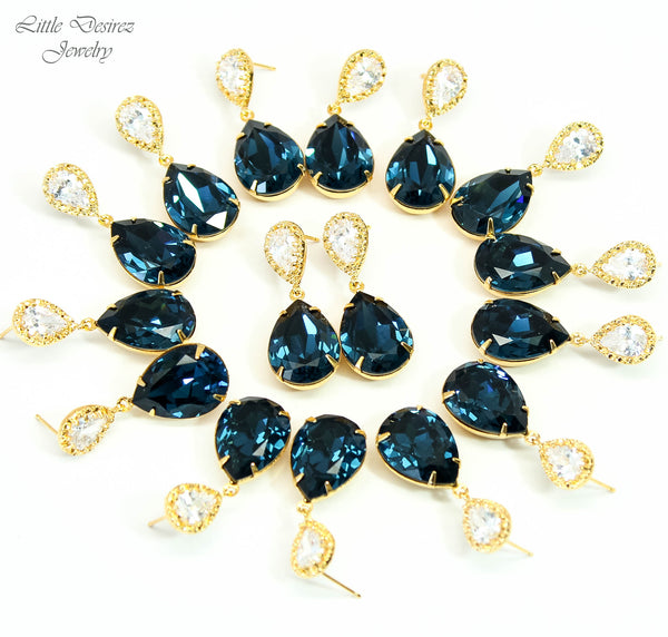 Navy Blue Earrings for Wedding Navy and Gold Earrings Bridal Earrings Navy Blue Bridesmaid Earrings Blue Navy Earrings Gift for Her MO31P
