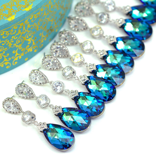 Bridal Chandelier Earrings Blue Dangle Earrings for Women Bridesmaid Jewelry Beach Wedding Statement Earrings Pear Bridal Earrings BB32PC
