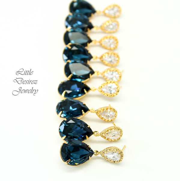 Navy Blue Earrings for Wedding Navy and Gold Earrings Bridal Earrings Navy Blue Bridesmaid Earrings Blue Navy Earrings Gift for Her MO31P