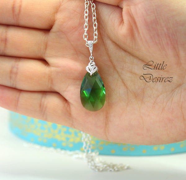 Green Necklace Emerald Necklace Necklace Dark Green Necklace Bridesmaid Necklace Bridal Wedding Jewelry Holiday Jewelry DM32N