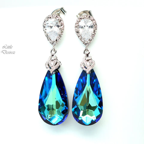 Bridal Earrings CZ Earrings Wedding Jewelry Blue Earrings  Bermuda Blue Drop Earrings Bridesmaid Gift Sterling Silver BB33P