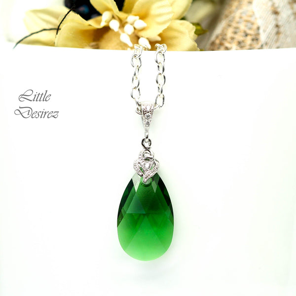 Green Necklace Emerald Necklace Necklace Dark Green Necklace Bridesmaid Necklace Bridal Wedding Jewelry Holiday Jewelry DM32N