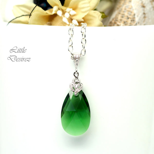 Long Emerald Earrings and Necklace Set Jewelry Set Emerald Jewelry Bridesmaid Gift Dark Green Drop Earrings Forrest Green DM32JS