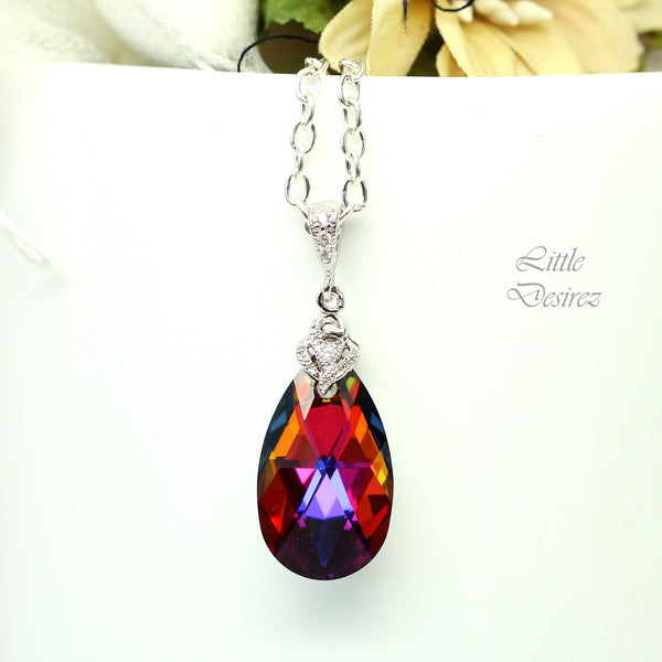 Bridesmaid Gift Volcano Crystal Earrings & Necklace Set Cobalt Purple Orange Cubic Zirconia Jewelry Statement Jewelry VO32JS