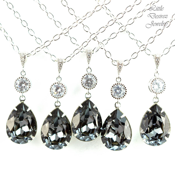 Grey Necklace Crystal Silver Night Necklace Black Diamond Necklace Smoky Grey Necklace Charcoal Necklace Bridesmaid Necklace SN31N