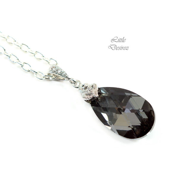 Charcoal Grey Necklace Smoky Grey Necklace  Jewelry Bridesmaid Gift Black Diamond Necklace Black Silver Titanium Gray Sparkly SN32N
