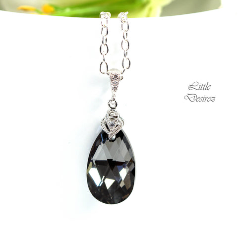 Charcoal Grey Necklace Smoky Grey Necklace  Jewelry Bridesmaid Gift Black Diamond Necklace Black Silver Titanium Gray Sparkly SN32N