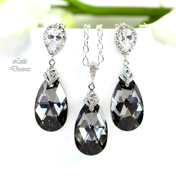 Grey Earrings Charcoal Earrings Gift for Her Bridesmaids Earrings Crystal Earrings Gray Earrings Black Diamond Cubic Zirconia Earrings SN32P