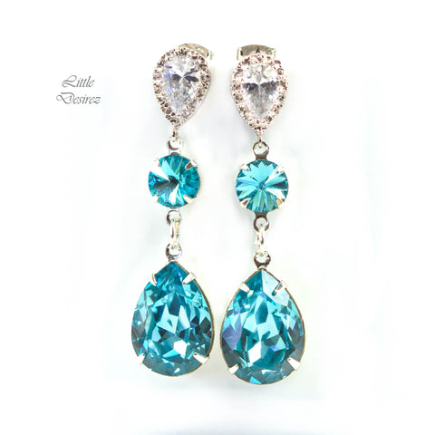 Blue Chandelier Earrings Drop Earrings Crystal Earrings Long Earrings TQ31PC