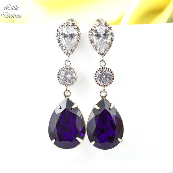 Purple Earrings  Earrings Bridesmaid Earrings Dark Purple Earrings Purple Velvet Crystal Deep Purple Earrings Eggplant Plum PV31PC