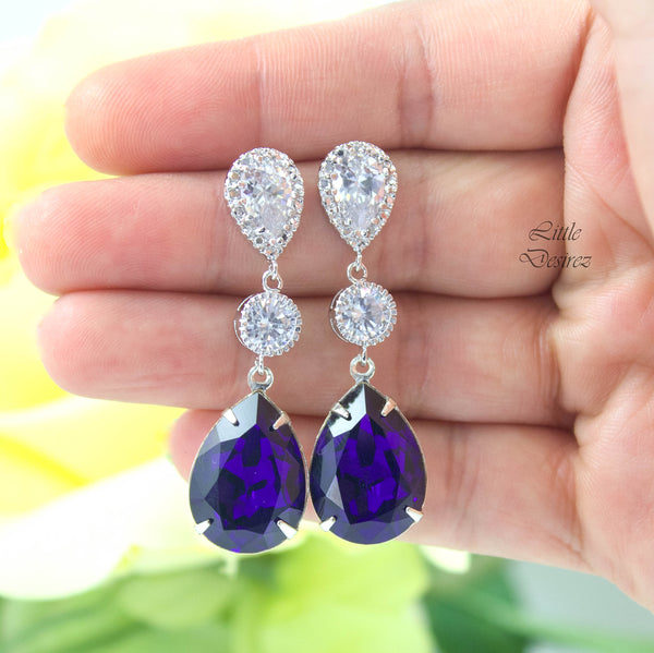 Purple Earrings  Earrings Bridesmaid Earrings Dark Purple Earrings Purple Velvet Crystal Deep Purple Earrings Eggplant Plum PV31PC