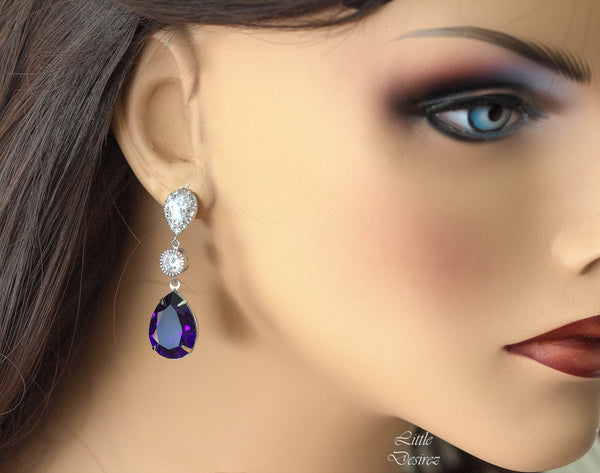Purple Earrings  Earrings Bridesmaid Earrings Dark Purple Earrings Purple Velvet Crystal Deep Purple Earrings Eggplant Plum PV31PC