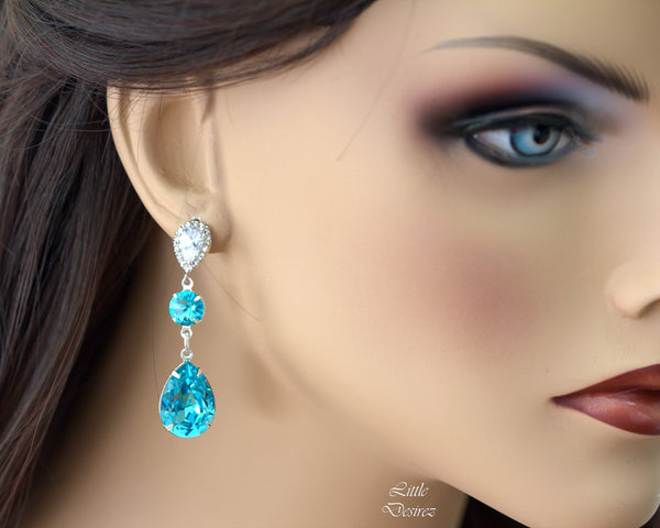 Blue Chandelier Earrings Drop Earrings Crystal Earrings Long Earrings TQ31PC