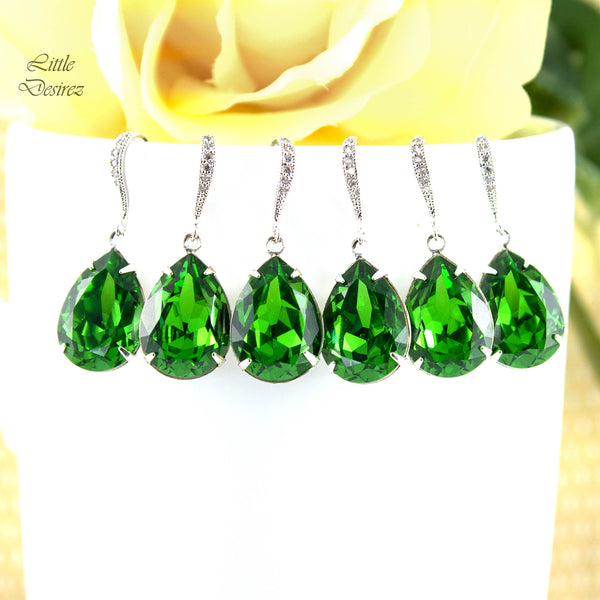 Green Earrings Bright Green Earrings Bridesmaid Earrings  Crystal Fern Green Teardrop Earrings Sparkly Bridal Wedding Earring FG31H