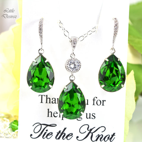 Earrings and Necklace Jewelry Set Crystal Jewelry Green Earrings Green Necklace Bridesmaid Gift FG31JS