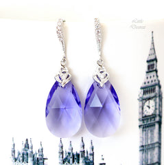 Swarovski Tanzanite Crystal Teardrop Earrings – Lavender Lilac Wedding Jewelry TZ32H