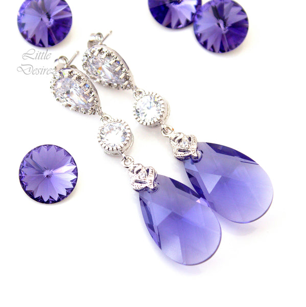 Purple Earrings Bridesmaid Gift Swarovski Tanzanite TZ32PC