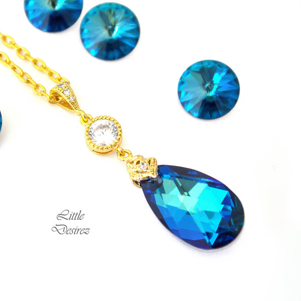 Blue Bridal Necklace Bermuda Blue  Necklace Blue Necklace Bridesmaid Gift Peacock Color Teal Green Blue Wedding Jewelry BB32N