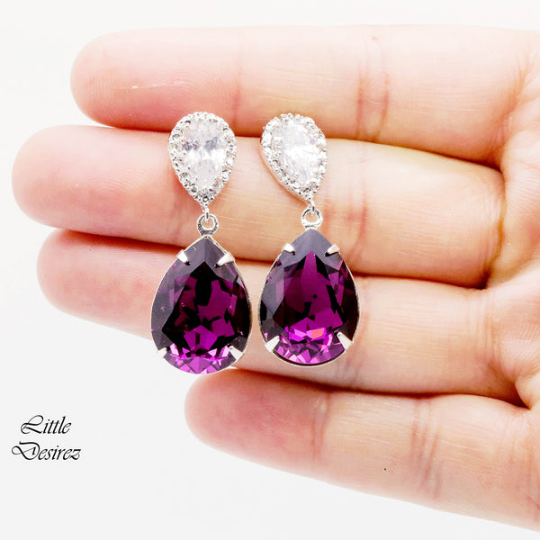 Amethyst Earrings Purple Earrings Amethyst Crystal Bridal Earrings Bridesmaids Earrings Eggplant Plum Purple Wedding Jewelry AM31P