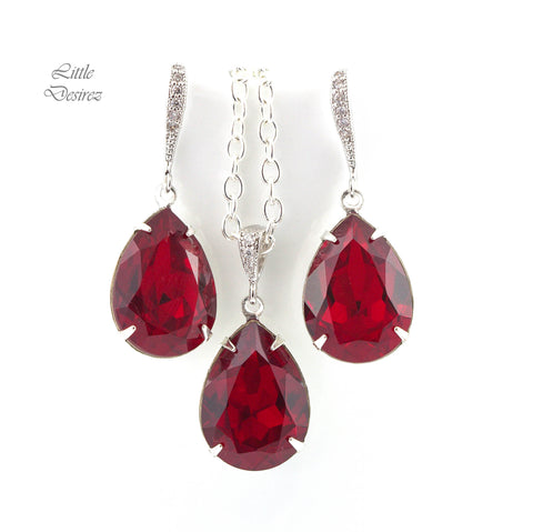 Red Jewelry Set Bridesmaid Gift Earrings and Necklace Set Jewelry Dark Red Earrings Deep Red Earrings Holiday Jewelry SI31JS