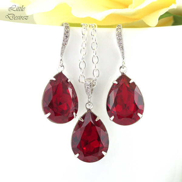 Red Jewelry Set Bridesmaid Gift Earrings and Necklace Set Jewelry Dark Red Earrings Deep Red Earrings Holiday Jewelry SI31JS