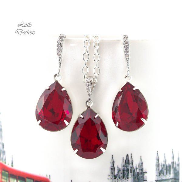 Red Jewelry Set Bridesmaid Gift Earrings and Necklace Set Jewelry Dark Red Earrings Deep Red Earrings Holiday Jewelry SI31JS