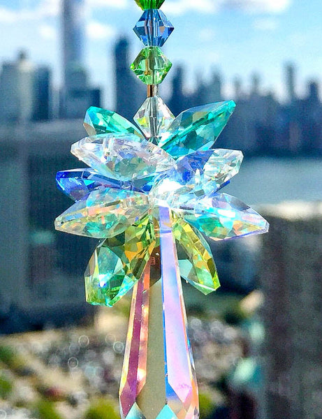 Suncatcher  Crystal Suncatcher Green Blue Decor Glass Ornament Decorative Accent Icicle Prism Rainbow Ocean Inspired Sparkly