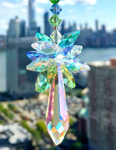 Suncatcher  Crystal Suncatcher Green Blue Decor Glass Ornament Decorative Accent Icicle Prism Rainbow Ocean Inspired Sparkly