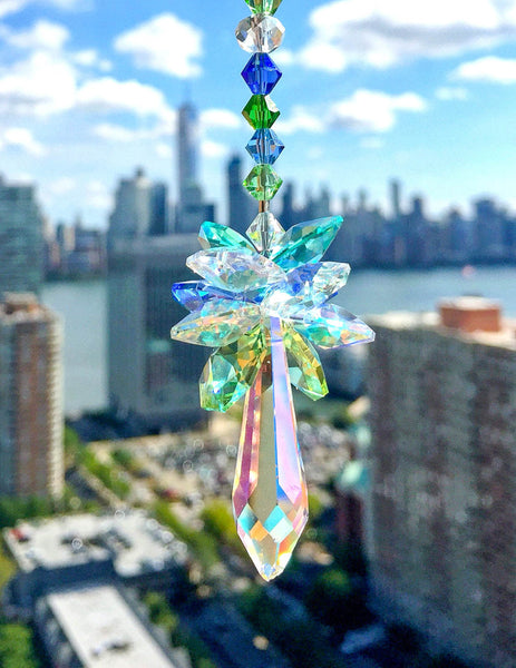 Suncatcher  Crystal Suncatcher Green Blue Decor Glass Ornament Decorative Accent Icicle Prism Rainbow Ocean Inspired Sparkly