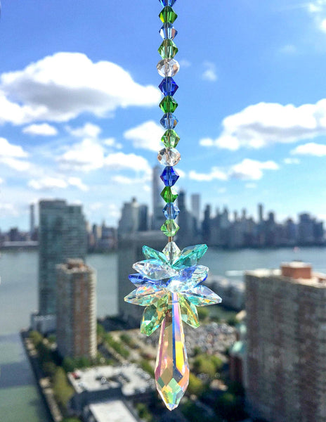 Suncatcher  Crystal Suncatcher Green Blue Decor Glass Ornament Decorative Accent Icicle Prism Rainbow Ocean Inspired Sparkly