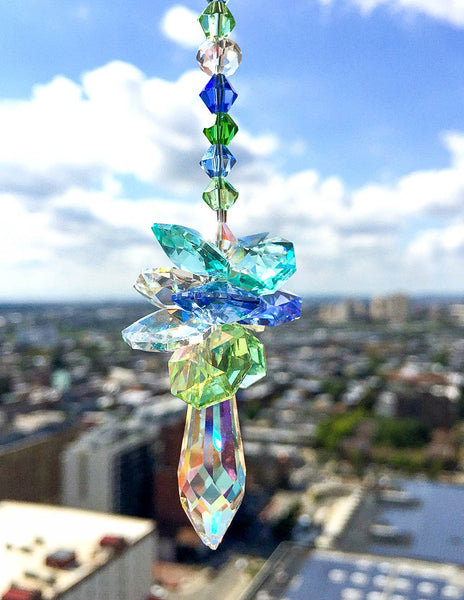 Suncatcher  Crystal Suncatcher Green Blue Decor Glass Ornament Decorative Accent Icicle Prism Rainbow Ocean Inspired Sparkly