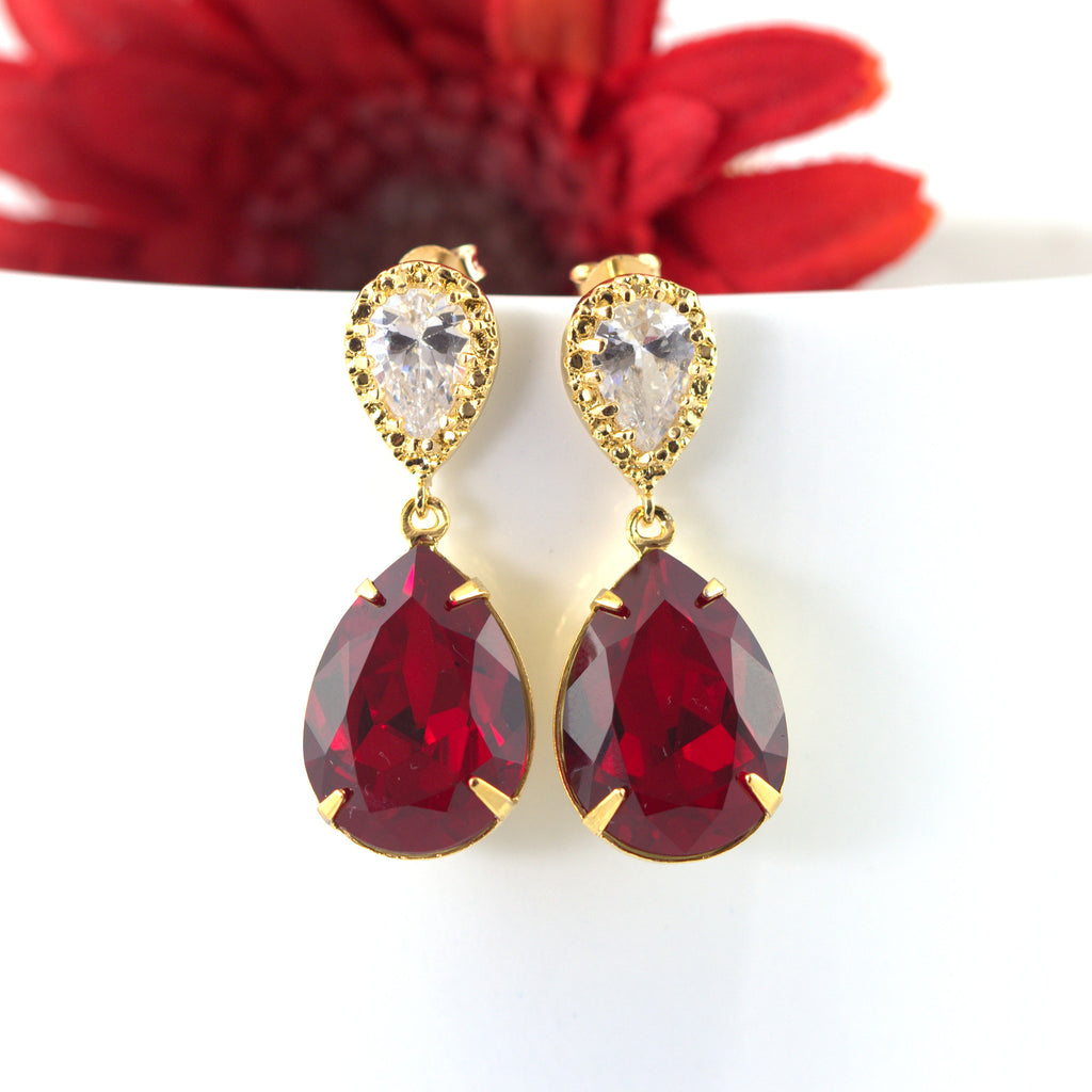 Dark Red Teardrop Leather Earrings | Mod Miss Jewelry