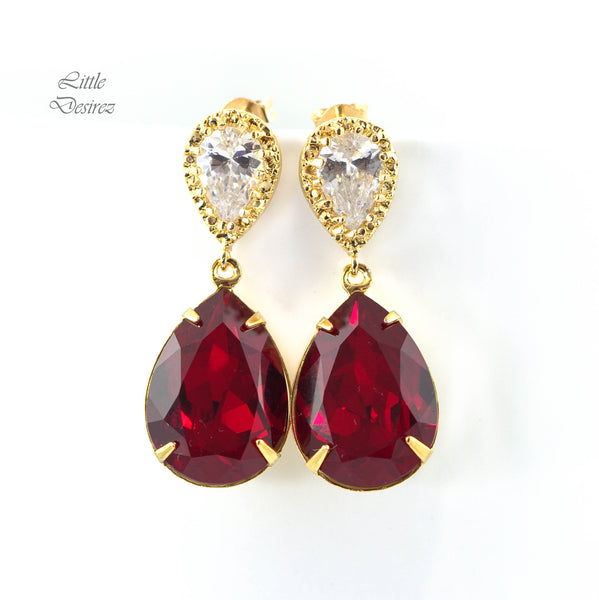 Red Teardrop Earrings Dark Red Earrings Ruby Earrings  Bridesmaid Earrings Deep Red Earrings Crimson Jewelry Cubic Zirconia SI31P