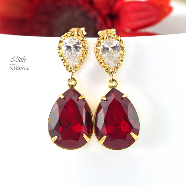 Red Teardrop Earrings Dark Red Earrings Ruby Earrings  Bridesmaid Earrings Deep Red Earrings Crimson Jewelry Cubic Zirconia SI31P