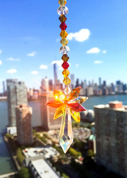 Crystal Suncatcher Glass Ornament Window Suncatcher Icicle Prism Topaz Yellow Red Fall Colors Decorative Glass Accent