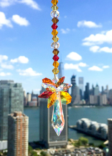 Crystal Suncatcher Glass Ornament Window Suncatcher Icicle Prism Topaz Yellow Red Fall Colors Decorative Glass Accent
