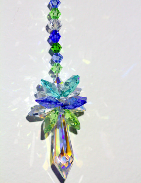 Suncatcher  Crystal Suncatcher Green Blue Decor Glass Ornament Decorative Accent Icicle Prism Rainbow Ocean Inspired Sparkly
