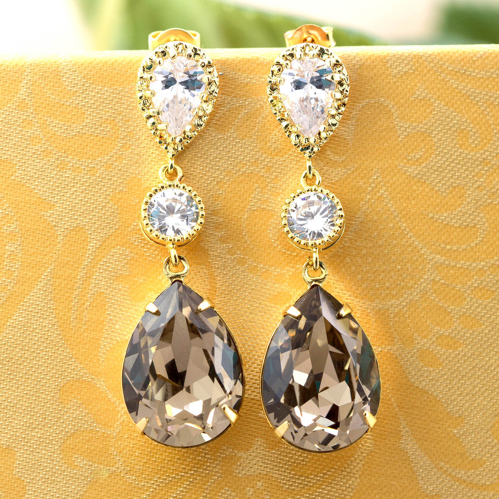 Brown Earrings Gift for Her Gold Earrings Bridesmaid Earrings Long Earrings Bridesmaid Gift  Earring Crystal Earrings GB31PC