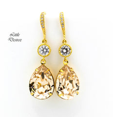 Champagne Earrings Peach Earrings Silk Crystal Bridesmaid Gift Bridal Party Jewelry Gold Earrings Bridal Earrings CH31HC
