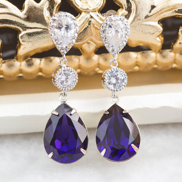 Purple Earrings  Earrings Bridesmaid Earrings Dark Purple Earrings Purple Velvet Crystal Deep Purple Earrings Eggplant Plum PV31PC