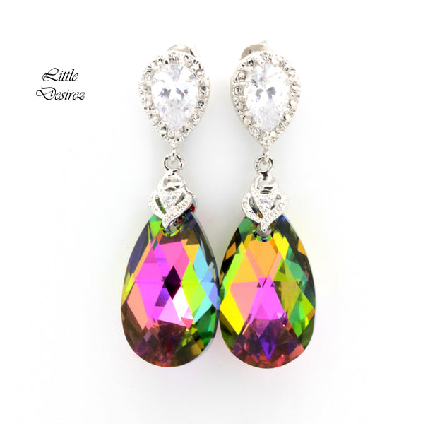 Vitrail Medium  Crystal Jewelry Bridesmaid Earrings & Necklace Set Pink Green Jewelry Fuchsia Emerald Green Cubic Zirconia VM32JS