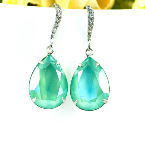 Mint Dangle Earrings Sea Foam Earrings Pacific Opal Earrings Crystal Bridesmaid Gift Mint Green Crystal Earrings Drop Earrings MT31H