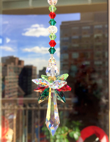 Red Green Suncatcher Holiday Ornament Christmas Ornament Guardian Angel Holiday Decor Crystal Suncatcher Decorative Tree Ornament