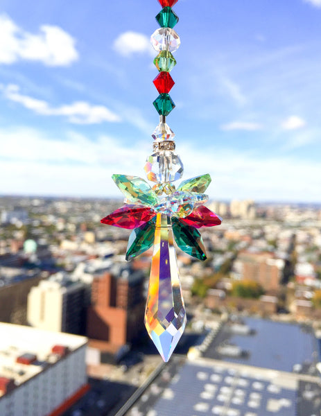 Red Green Suncatcher Holiday Ornament Christmas Ornament Guardian Angel Holiday Decor Crystal Suncatcher Decorative Tree Ornament