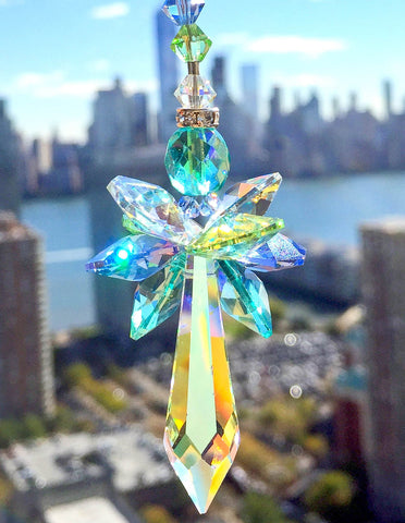 Green Blue Suncatcher Guardian Angel Ornament Decorative Glass Art Crystal Decor Window Decor Favor Gift  Crystal Ocean Colors