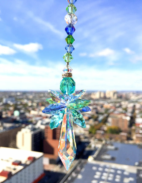 Green Blue Suncatcher Guardian Angel Ornament Decorative Glass Art Crystal Decor Window Decor Favor Gift  Crystal Ocean Colors