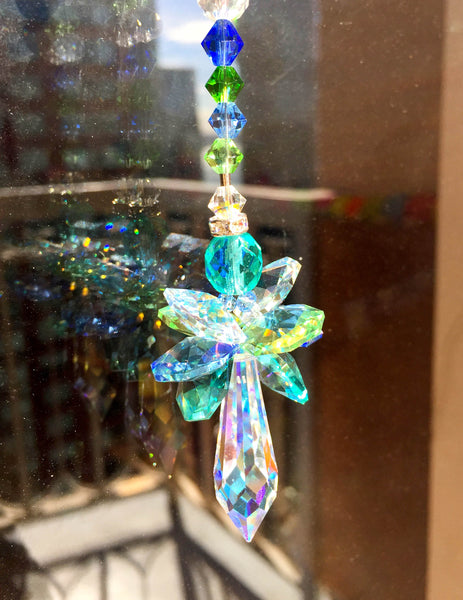 Green Blue Suncatcher Guardian Angel Ornament Decorative Glass Art Crystal Decor Window Decor Favor Gift  Crystal Ocean Colors
