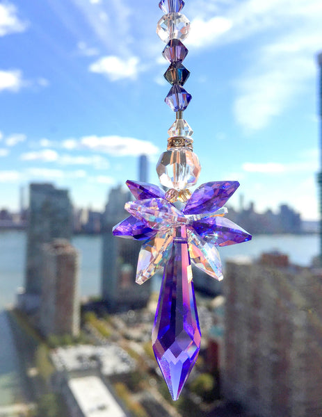 Purple Suncatcher Crystal Ornament Crystal Icicle Prism Sparkly Decor Guradian Angel Handmade Gift Favor Ideas Hanging Ornament